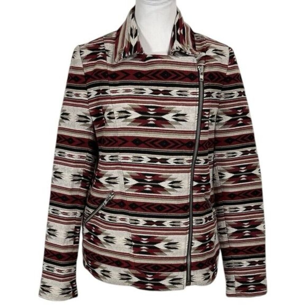 Forever 21 Southwestern Moto Jacket Size S Boxy Aztec Red Wool Blend Western